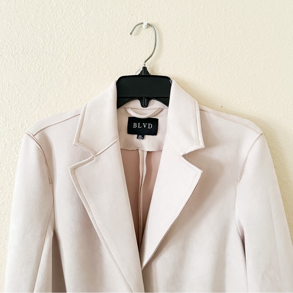 New! BLVD Longline Suede Coat - Light Beige / Cream - Size Medium - Picture 3 of 8